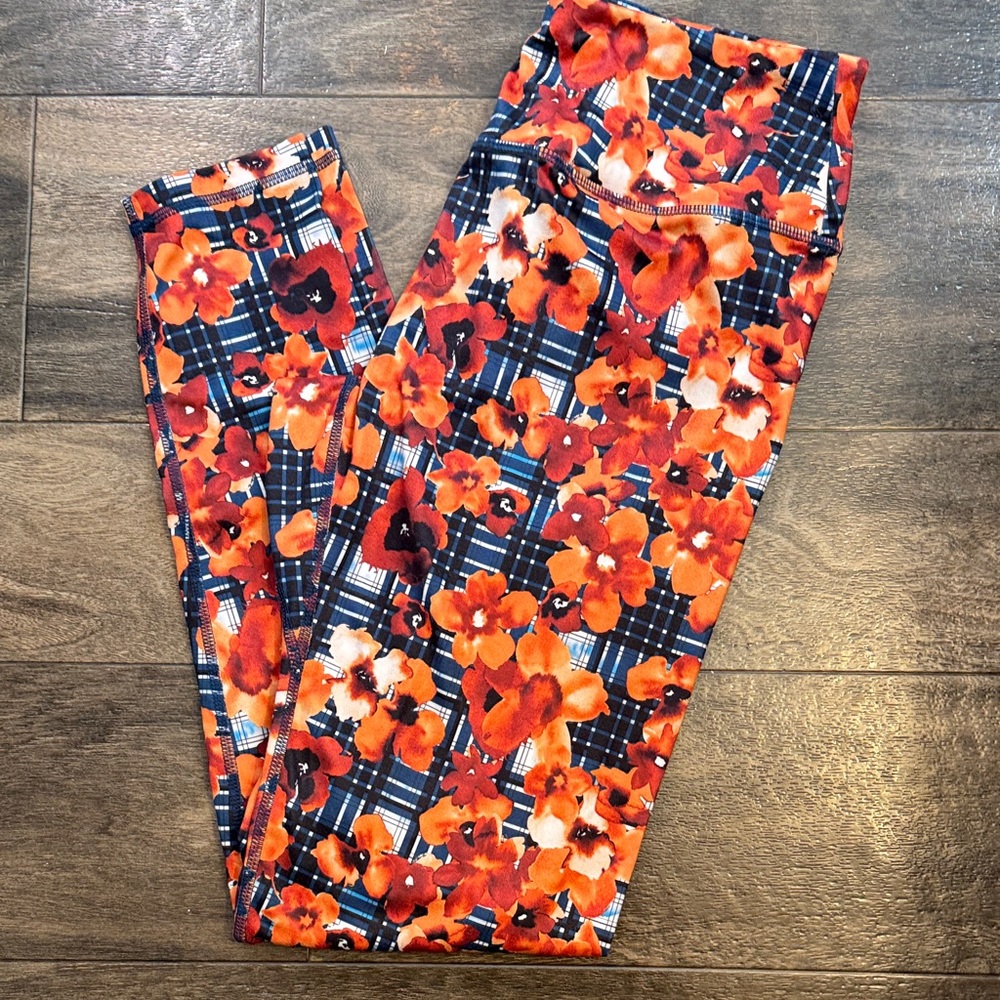 Soybu Orange Floral Plaid Leggings sz lg